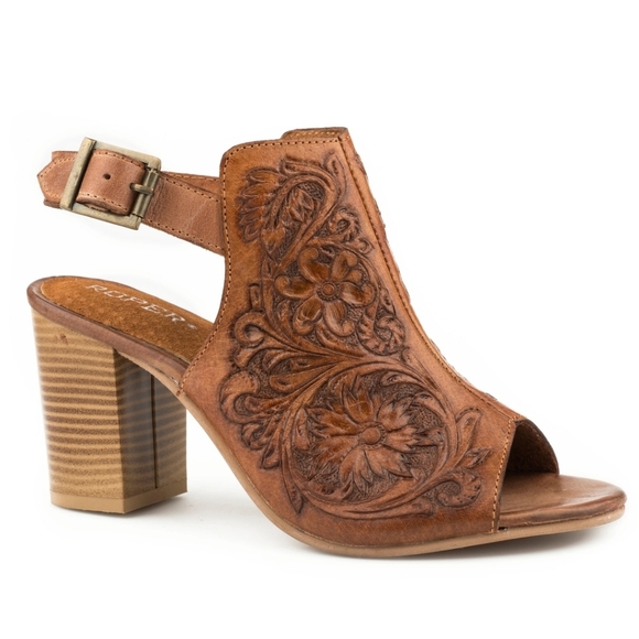 Roper Shoes - Roper Heels Women Tan Leather Mika Sandals Shoes